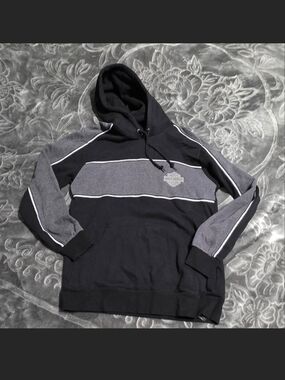 Harley-Davidson Black and Gray Hooded Pullover Sweatshirt